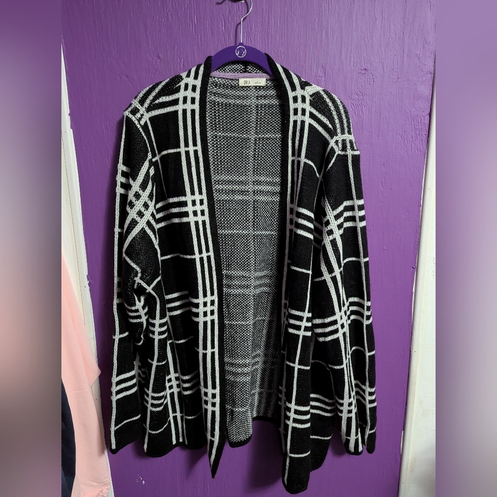 OVLA Black White Plaid Open Front Soft Cardigan 2X 18 20